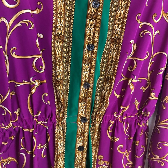 VINTAGE Liz Claiborne Purple Pink Filigree Vegas Button Down Top size Medium - Picture 5 of 10